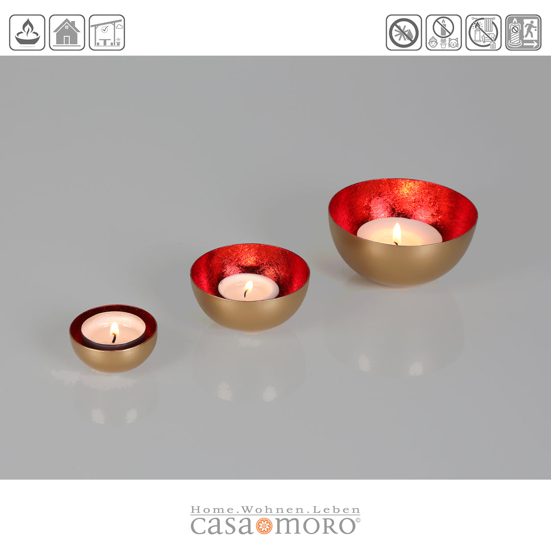 3er Set Teelichthalter Meo Rot