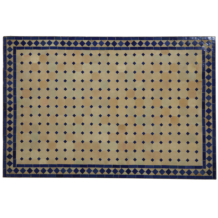 Gartentisch Mosaiktisch 120x80 cm mit Zellige-Fliesen in Blau-Terracotta – handgefertigt