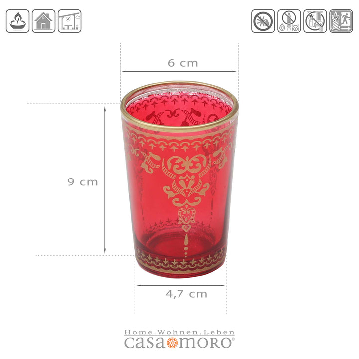 Teelichtglas Rot Gold 6er Set