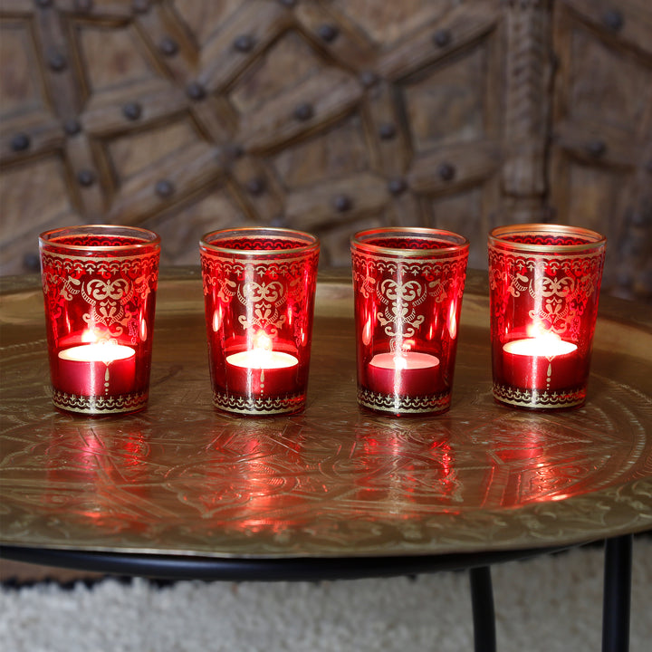 Teelichtglas Rot Gold 6er Set