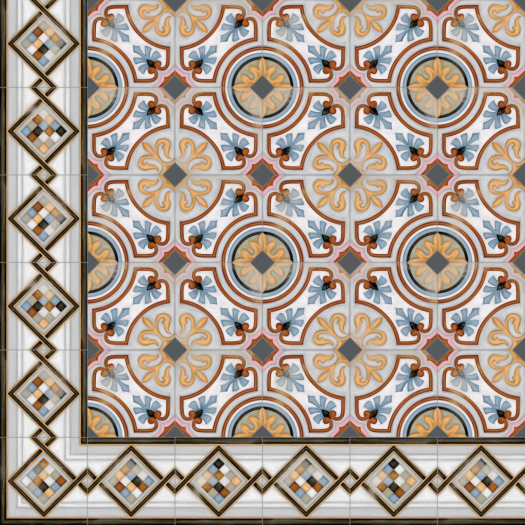 Orientalische Eckbordüre 20×20 cm – Fliesenbordüre aus Feinsteinzeug