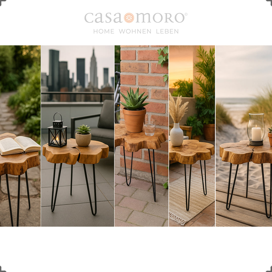 Pflanzenständer aus Teakholz mit Hairpin-Gestell, dekorativ für Indoor & Outdoor