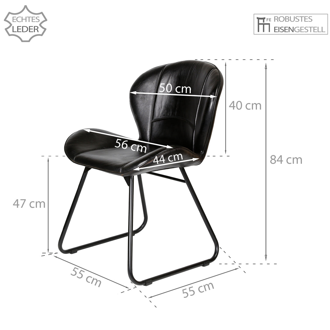 Polsterstuhl aus Echtleder  – Lederstuhl Schwarz