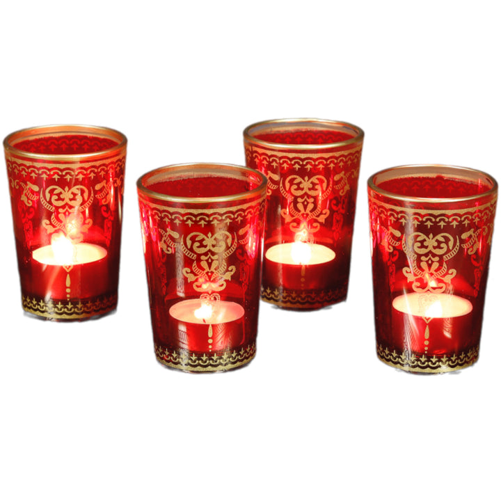 Teelichtglas Rot Gold 6er Set