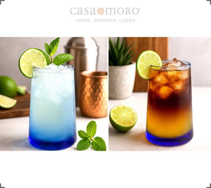 4er-Set blauer Longdrinkgläser – geeignet für Eiskaffee, Aperitifs oder Cocktails