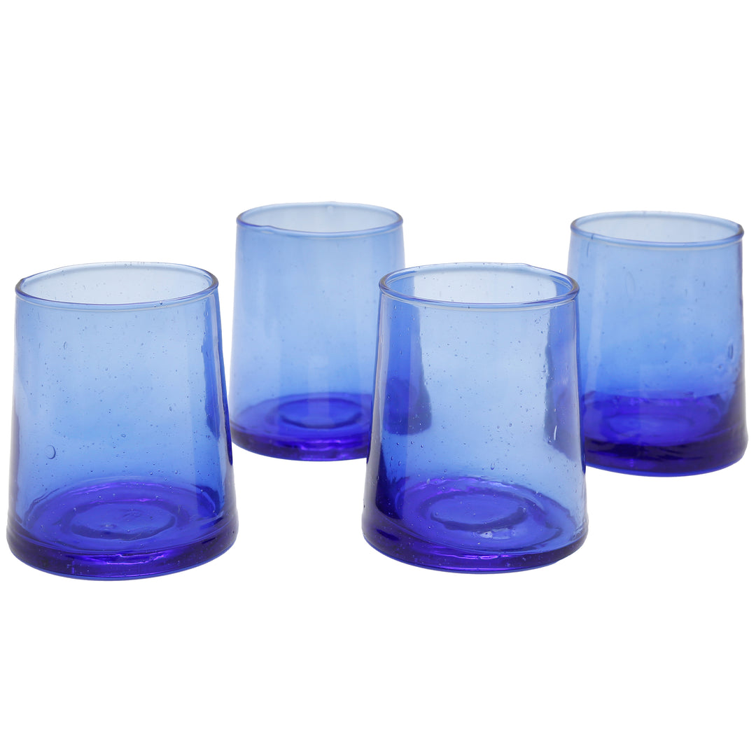 Dessertgläser 4er-Set, Cocktail Gläser, Longdrinkgläser, Eiskaffee, Cocktailgläser, Latte Macchiato, Glas, Blau, mundgeblasen, handgefertigt