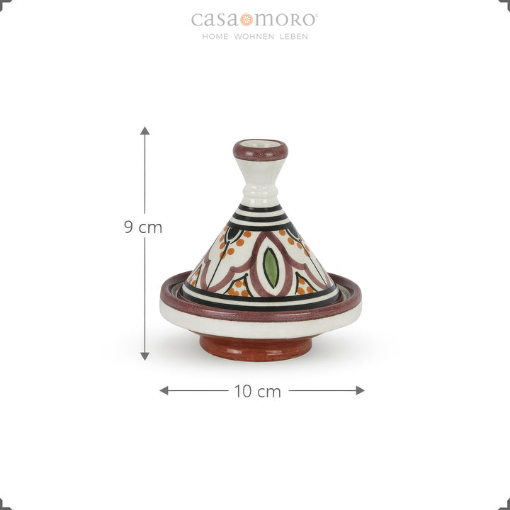 Gewürz Tajine aus Ton, handbemalte Keramik mit 9 cm Höhe und 10 cm Durchmesser