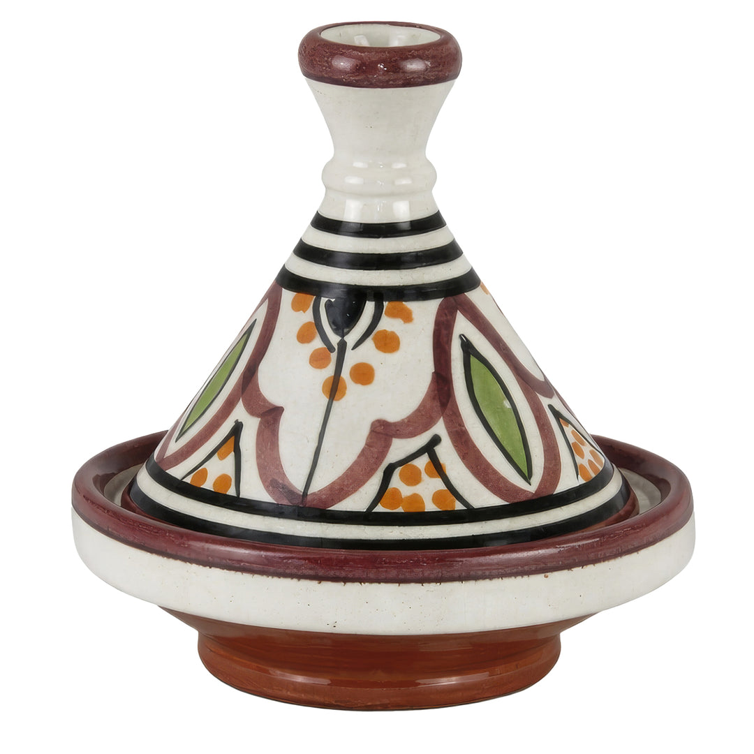 Gewürz Tajine aus Ton, handbemalte Keramik mit marokkanischem Muster als dekorativer Gewürzbehälter