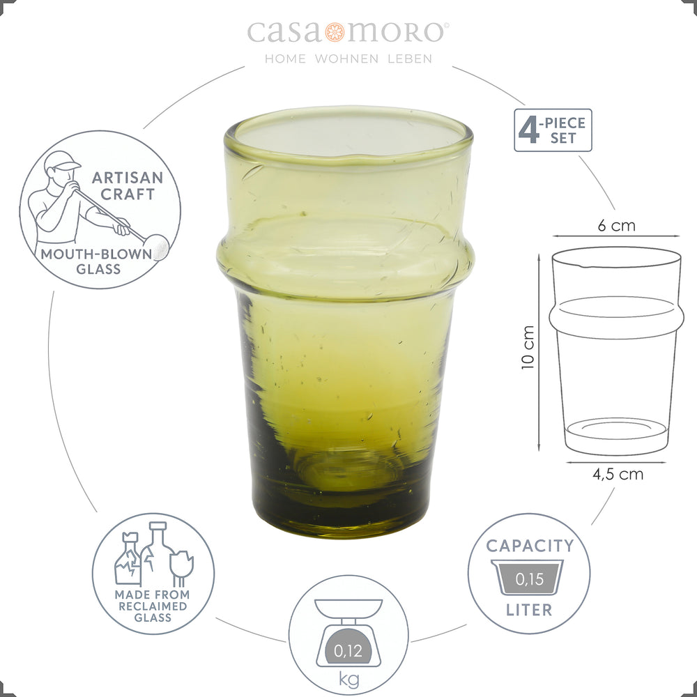 Mundgeblasenes Gläser Set in Honigbraun, 4 Stück mit typischer Struktur und organischen Linien