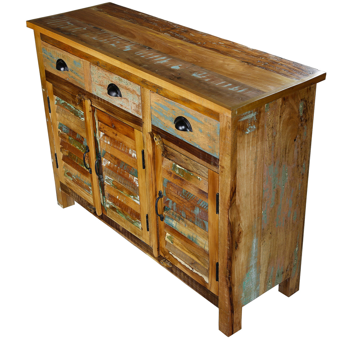 Highboard aus Massivholz im Vintage-Stil mit Schubladen und Türen für das Wohnzimmer