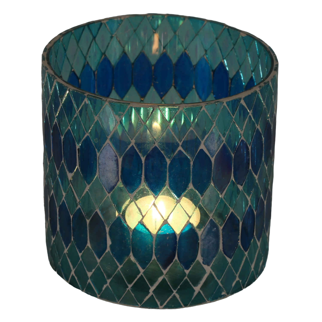 Marokkanisches Mosaik Windlicht Rayan Hellblau