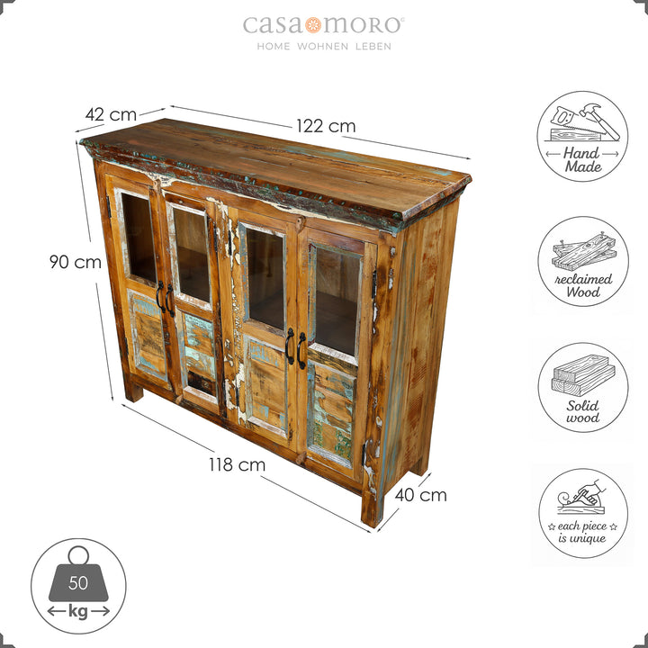 Maßskizze eines Sideboards aus massivem Holz, Höhe 90 cm, Breite 118 cm, Tiefe 40 cm, freigestellt