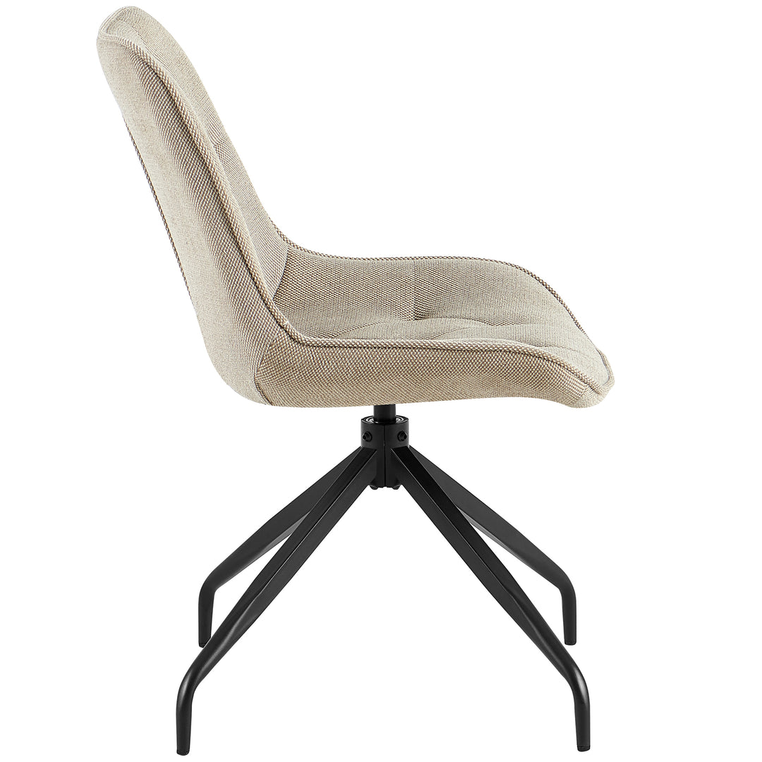 Seitenansicht des Polsterstuhls 360° drehbar in Braun mit schwarzem Metallgestell – ergonomische Form mit sanfter Polsterung und elegantem Design